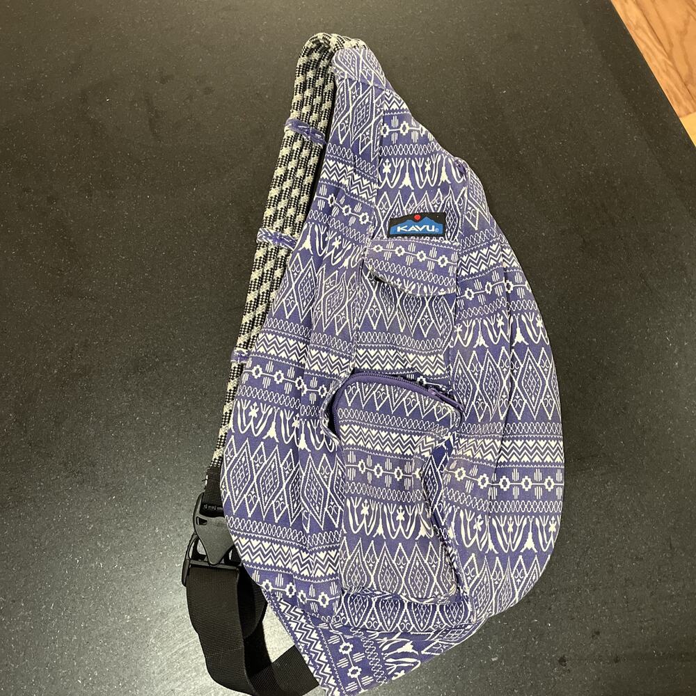 KAVU Mini Rope Bag Cotton Crossbody Sling purple pattern